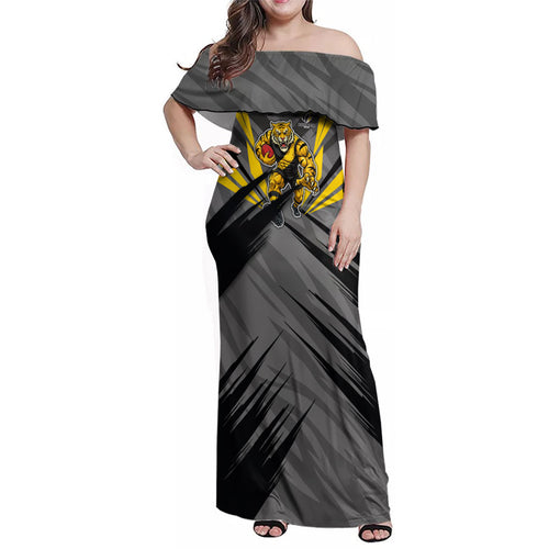 Richmond Tigers Australian Football Family Matching Off Shoulder Maxi Dress and Hawaiian Shirt Fierce Tiger Mascot - Bold Team Colors