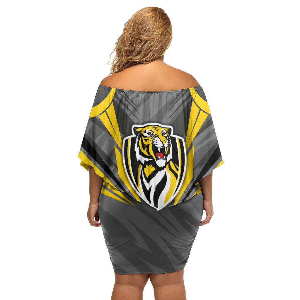 Richmond Tigers Australian Football Family Matching Off Shoulder Short Dress and Hawaiian Shirt Fierce Tiger Mascot - Bold Team Colors
