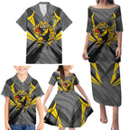 Richmond Tigers Australian Football Family Matching Puletasi and Hawaiian Shirt Fierce Tiger Mascot - Bold Team Colors