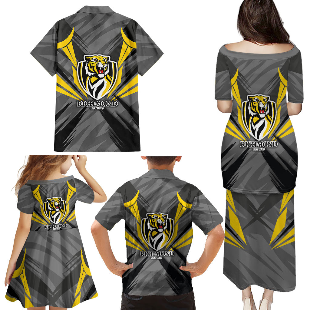 Richmond Tigers Australian Football Family Matching Puletasi and Hawaiian Shirt Fierce Tiger Mascot - Bold Team Colors
