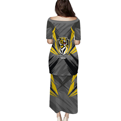 Richmond Tigers Australian Football Family Matching Puletasi and Hawaiian Shirt Fierce Tiger Mascot - Bold Team Colors
