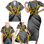 Richmond Tigers Australian Football Family Matching Short Sleeve Bodycon Dress and Hawaiian Shirt Fierce Tiger Mascot - Bold Team Colors