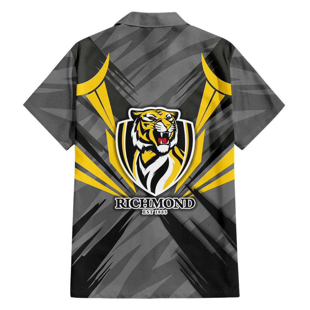 Richmond Tigers Australian Football Family Matching Short Sleeve Bodycon Dress and Hawaiian Shirt Fierce Tiger Mascot - Bold Team Colors