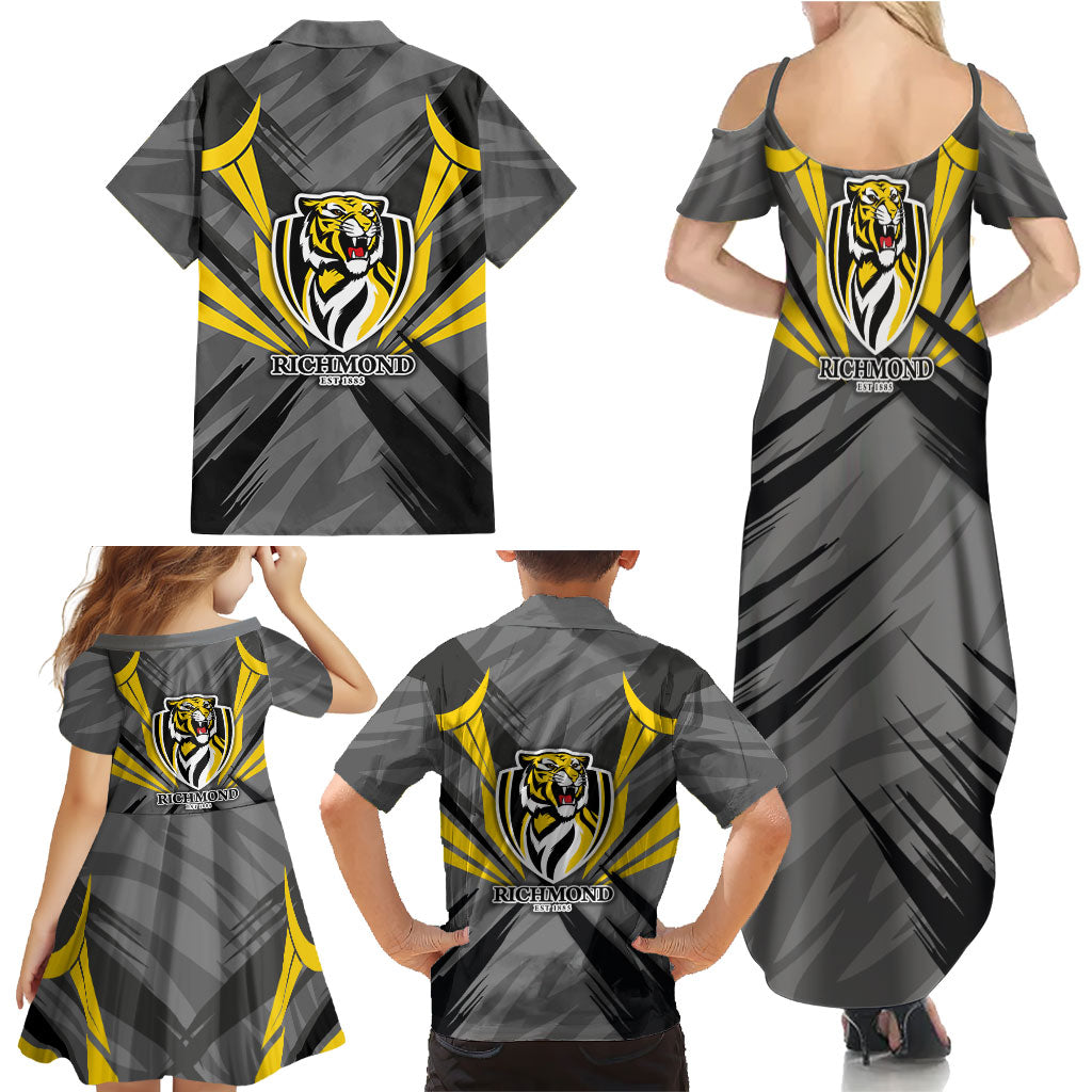 Richmond Tigers Australian Football Family Matching Summer Maxi Dress and Hawaiian Shirt Fierce Tiger Mascot - Bold Team Colors