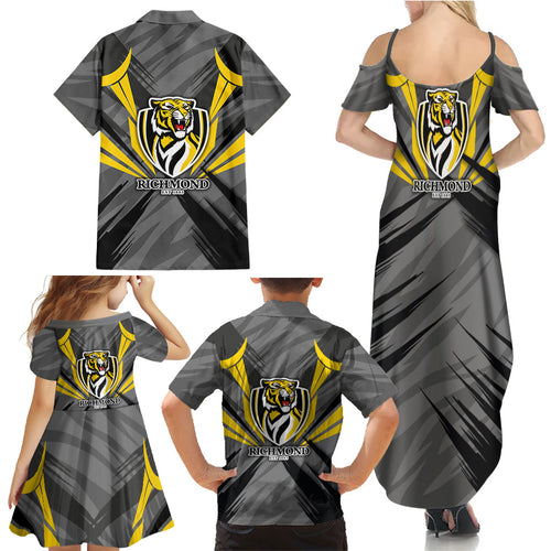 Richmond Tigers Australian Football Family Matching Summer Maxi Dress and Hawaiian Shirt Fierce Tiger Mascot - Bold Team Colors