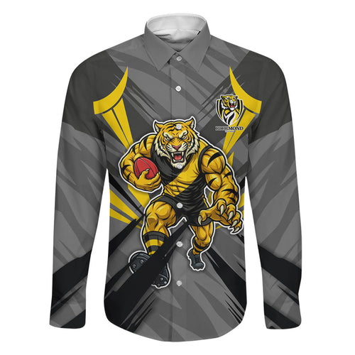 Richmond Tigers Australian Football Family Matching Summer Maxi Dress and Hawaiian Shirt Fierce Tiger Mascot - Bold Team Colors