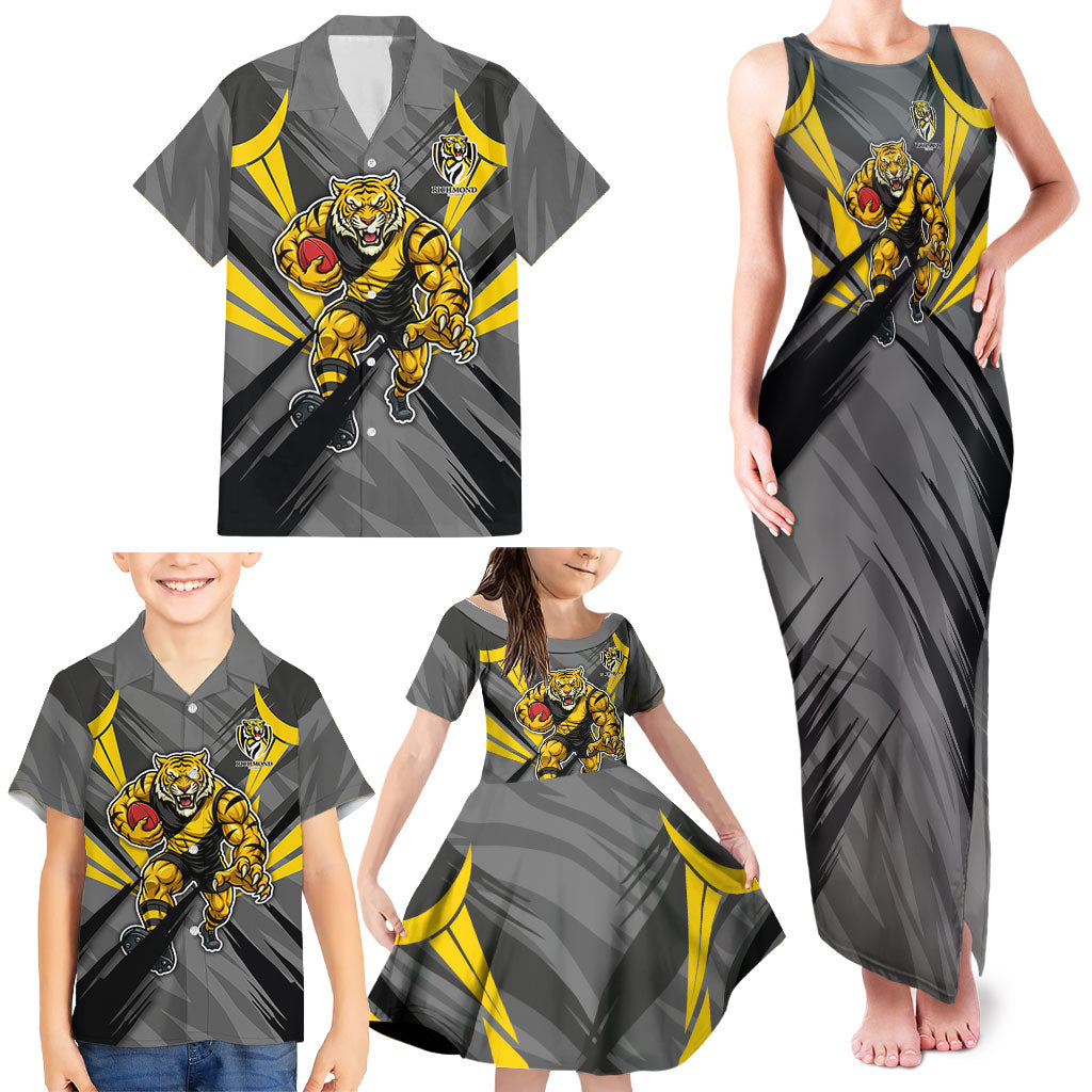 Richmond Tigers Australian Football Family Matching Tank Maxi Dress and Hawaiian Shirt Fierce Tiger Mascot - Bold Team Colors