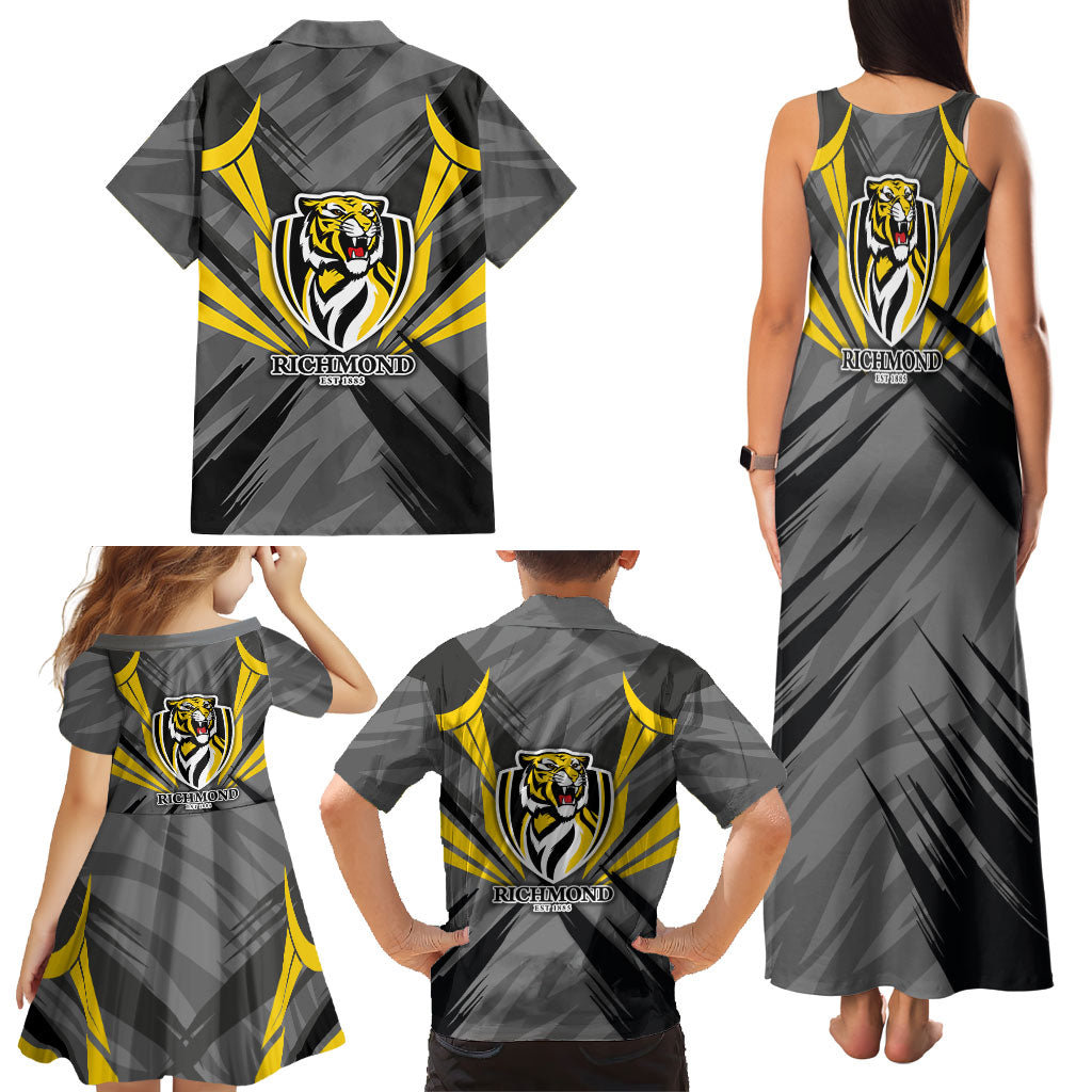 Richmond Tigers Australian Football Family Matching Tank Maxi Dress and Hawaiian Shirt Fierce Tiger Mascot - Bold Team Colors