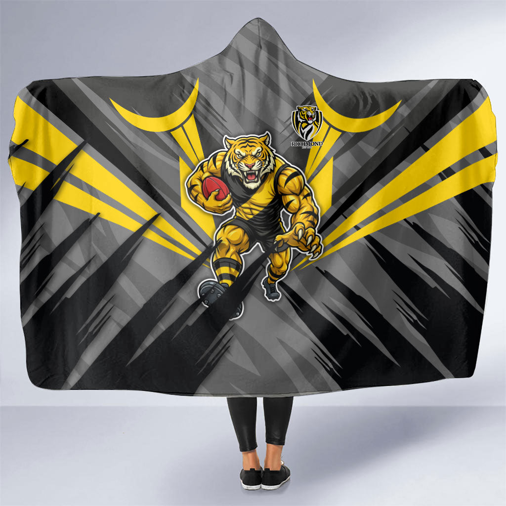 Richmond Tigers Australian Football Hooded Blanket Fierce Tiger Mascot - Bold Team Colors