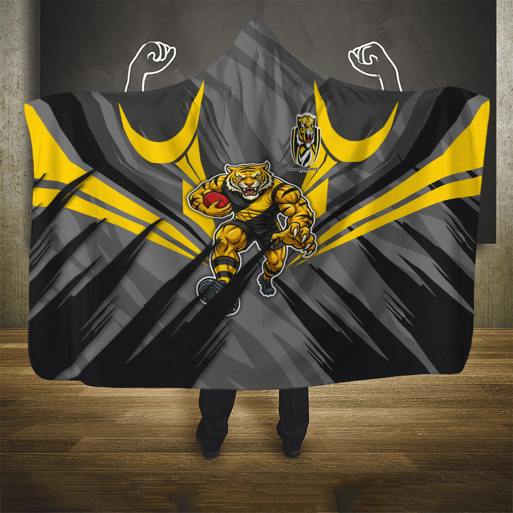 Richmond Tigers Australian Football Hooded Blanket Fierce Tiger Mascot - Bold Team Colors