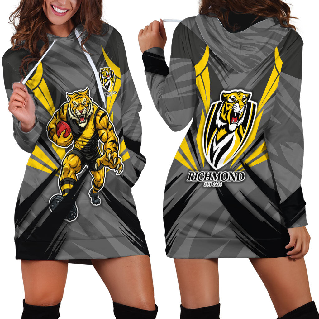 Richmond Tigers Australian Football Hoodie Dress Fierce Tiger Mascot - Bold Team Colors