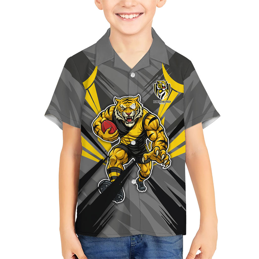 Richmond Tigers Australian Football Kid Hawaiian Shirt Fierce Tiger Mascot - Bold Team Colors