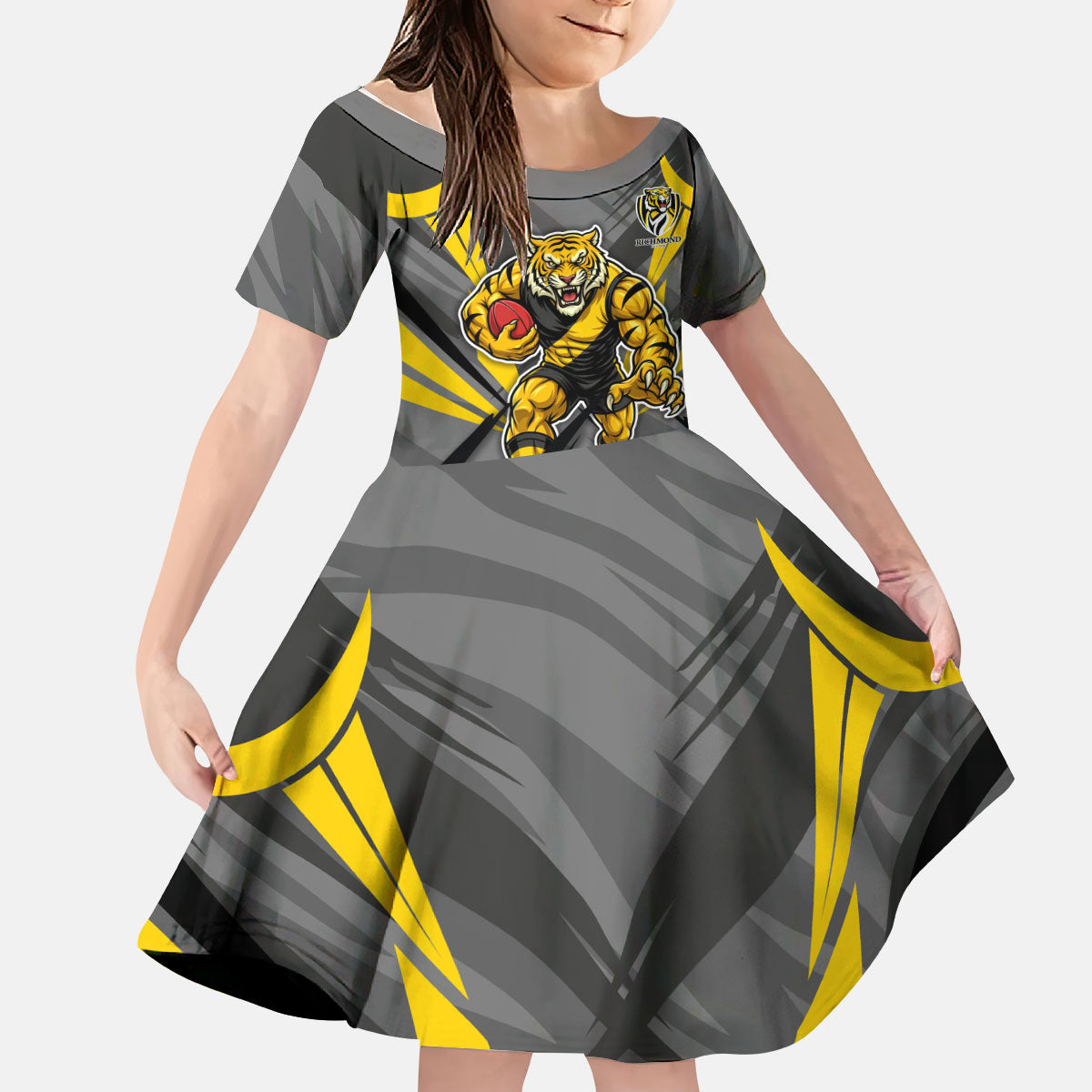 Richmond Tigers Australian Football Kid Short Sleeve Dress Fierce Tiger Mascot - Bold Team Colors