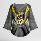Richmond Tigers Australian Football Kimono Sleeve Blouse Fierce Tiger Mascot - Bold Team Colors
