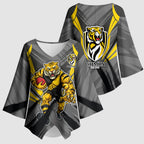 Richmond Tigers Australian Football Kimono Sleeve Blouse Fierce Tiger Mascot - Bold Team Colors