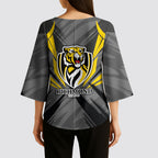 Richmond Tigers Australian Football Kimono Sleeve Blouse Fierce Tiger Mascot - Bold Team Colors