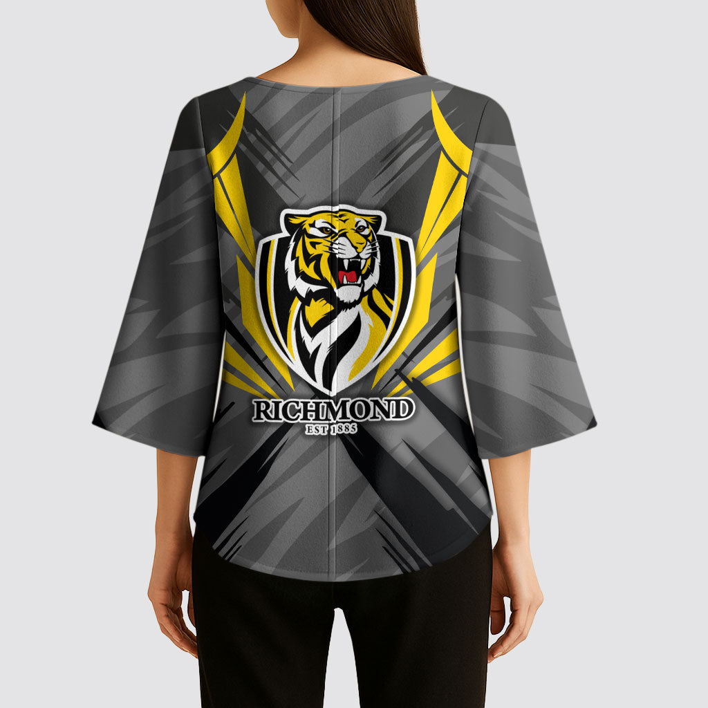 Richmond Tigers Australian Football Kimono Sleeve Blouse Fierce Tiger Mascot - Bold Team Colors