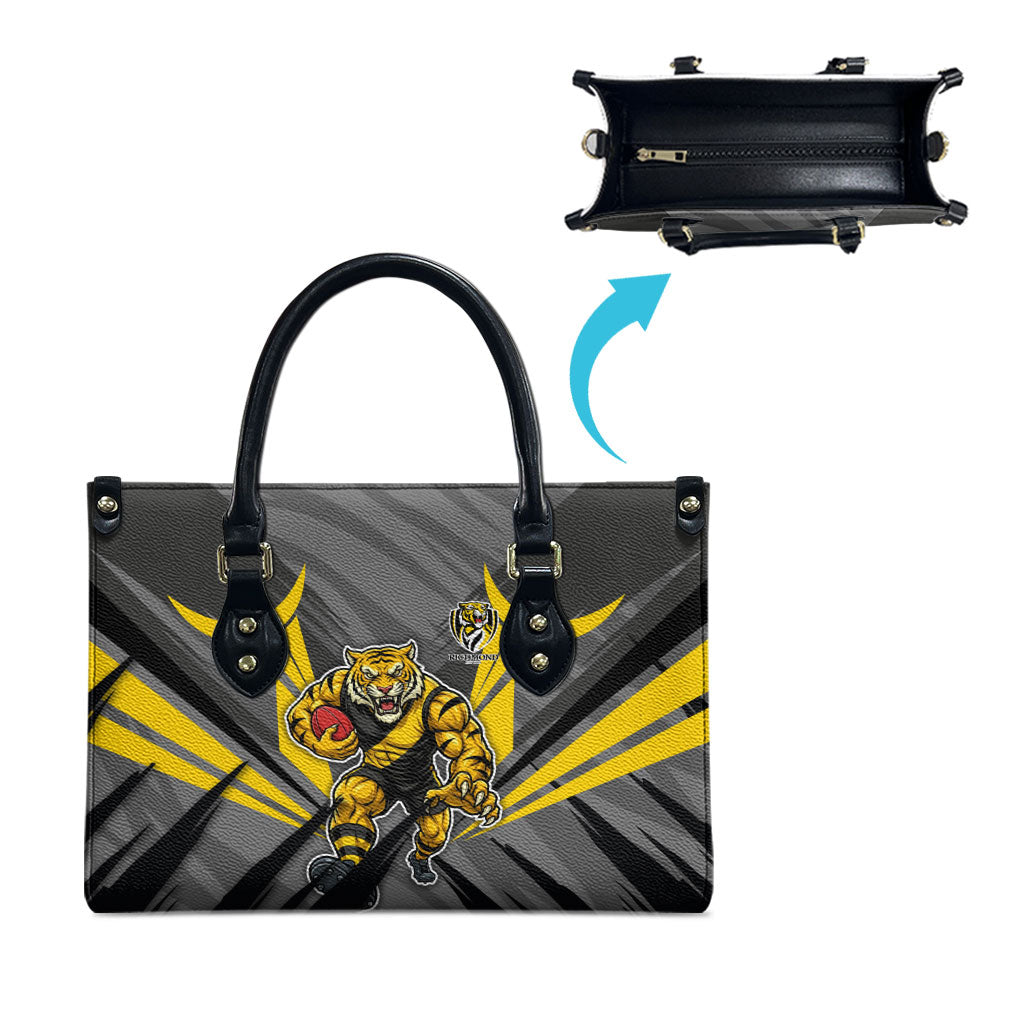 Richmond Tigers Australian Football Leather Bag Fierce Tiger Mascot - Bold Team Colors