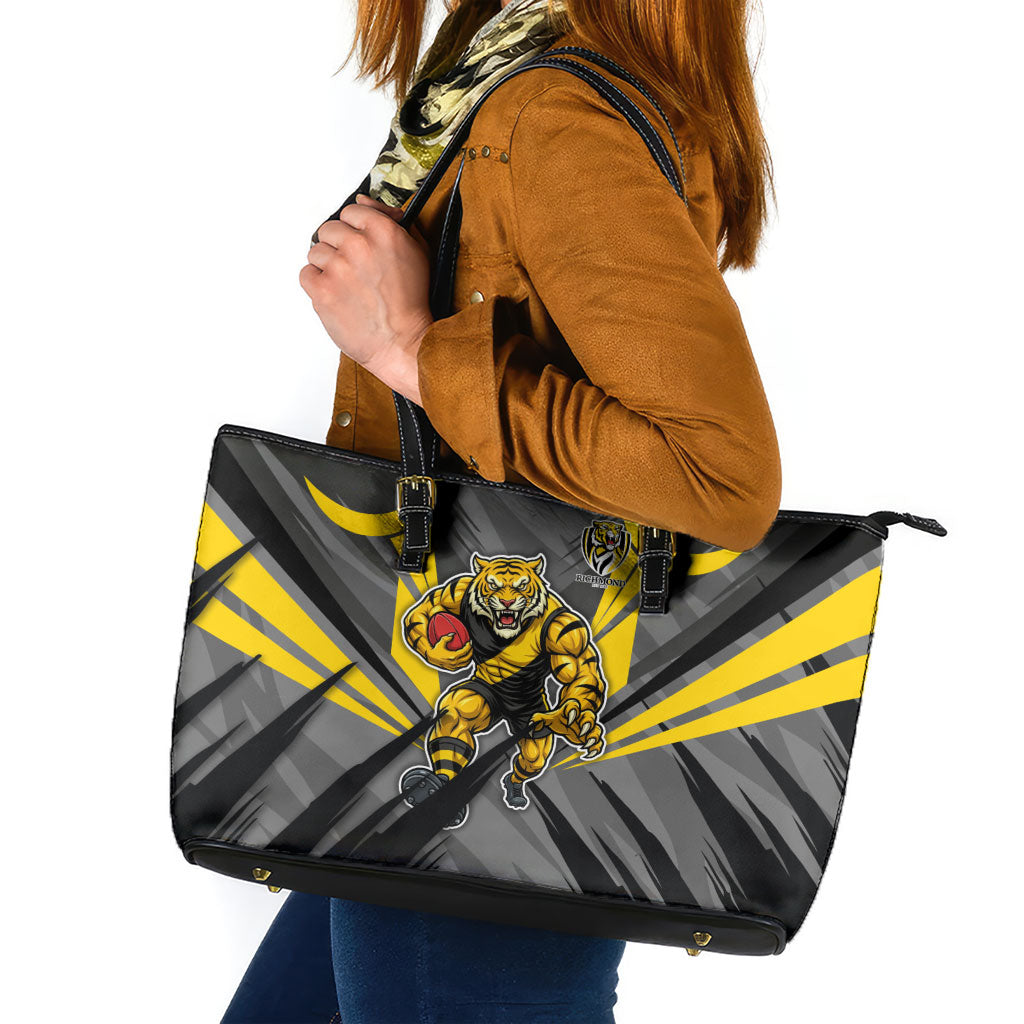 Richmond Tigers Australian Football Leather Tote Bag Fierce Tiger Mascot - Bold Team Colors