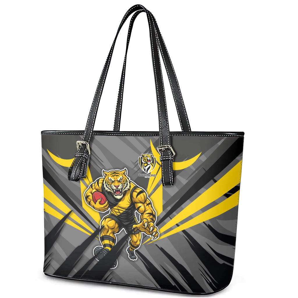 Richmond Tigers Australian Football Leather Tote Bag Fierce Tiger Mascot - Bold Team Colors