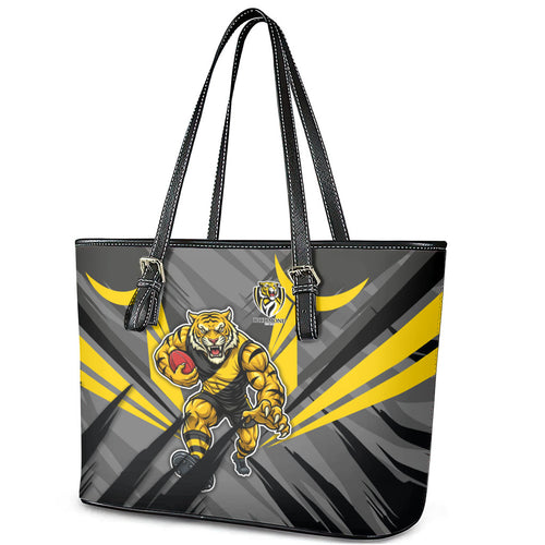 Richmond Tigers Australian Football Leather Tote Bag Fierce Tiger Mascot - Bold Team Colors