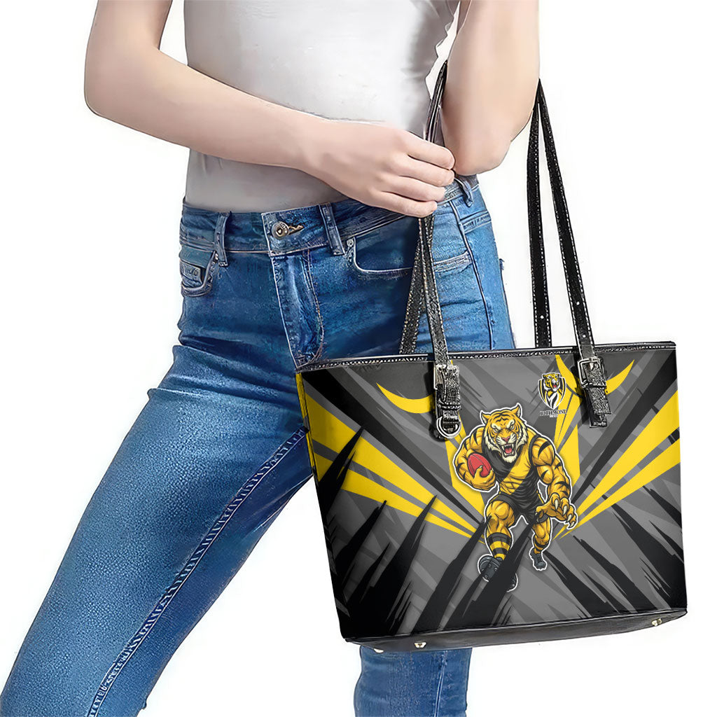 Richmond Tigers Australian Football Leather Tote Bag Fierce Tiger Mascot - Bold Team Colors