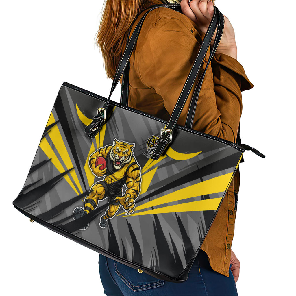 Richmond Tigers Australian Football Leather Tote Bag Fierce Tiger Mascot - Bold Team Colors