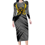 Richmond Tigers Australian Football Long Sleeve Bodycon Dress Fierce Tiger Mascot - Bold Team Colors