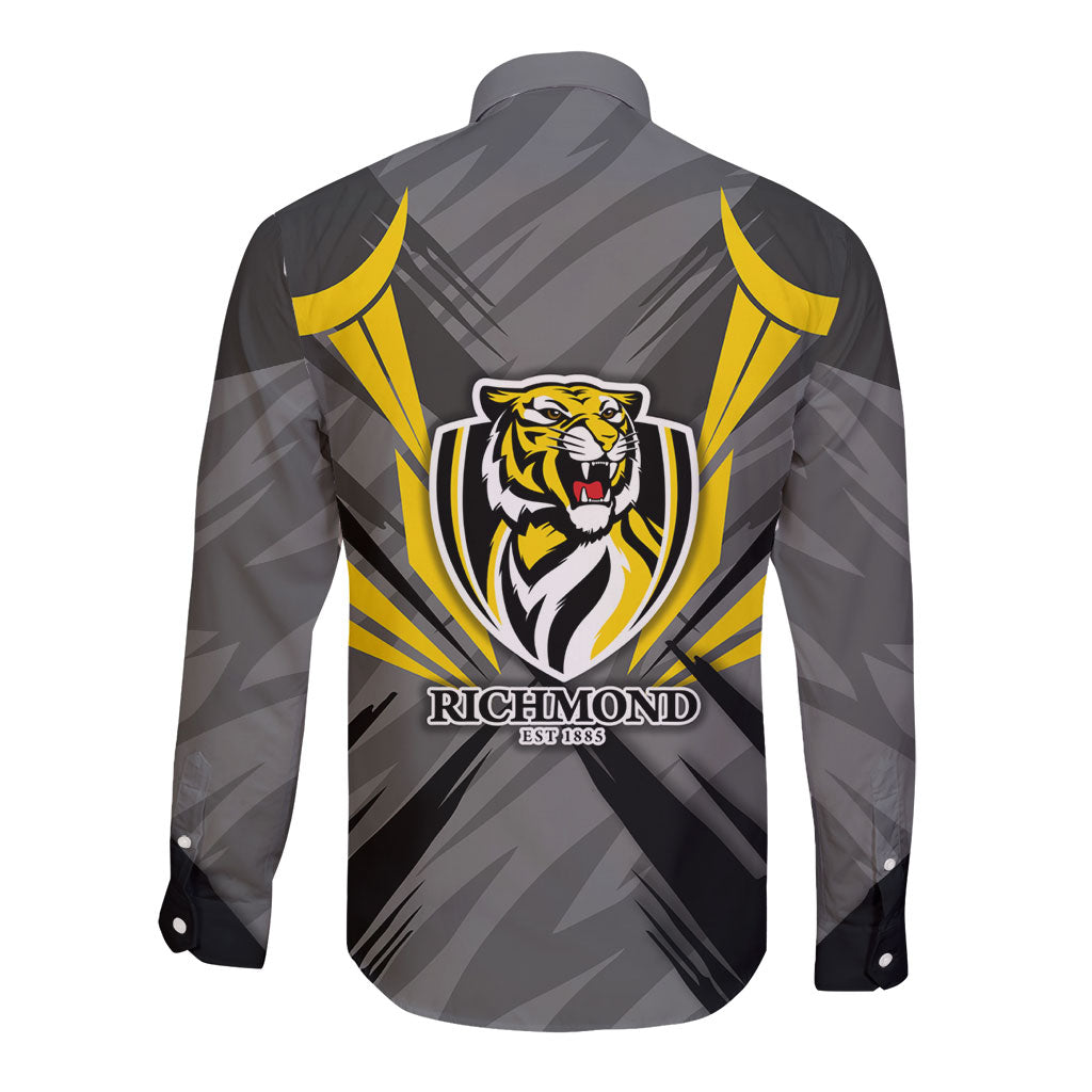 Richmond Tigers Australian Football Long Sleeve Button Shirt Fierce Tiger Mascot - Bold Team Colors