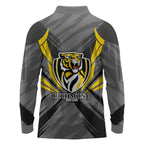 Richmond Tigers Australian Football Long Sleeve Polo Shirt Fierce Tiger Mascot - Bold Team Colors