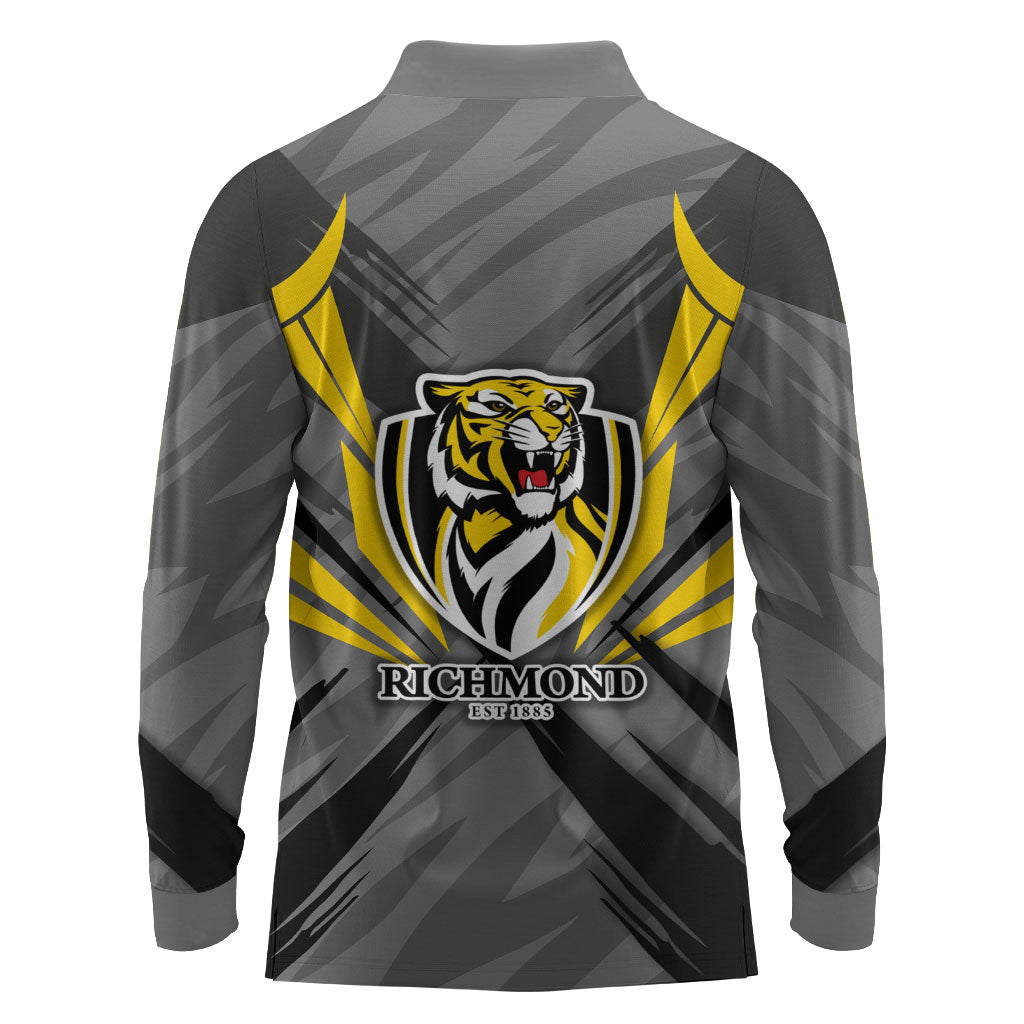 Richmond Tigers Australian Football Long Sleeve Polo Shirt Fierce Tiger Mascot - Bold Team Colors