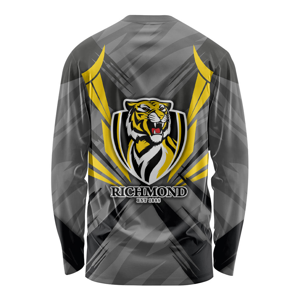 Richmond Tigers Australian Football Long Sleeve Shirt Fierce Tiger Mascot - Bold Team Colors