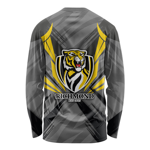 Richmond Tigers Australian Football Long Sleeve Shirt Fierce Tiger Mascot - Bold Team Colors