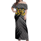 Richmond Tigers Australian Football Off Shoulder Maxi Dress Fierce Tiger Mascot - Bold Team Colors