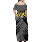 Richmond Tigers Australian Football Off Shoulder Maxi Dress Fierce Tiger Mascot - Bold Team Colors