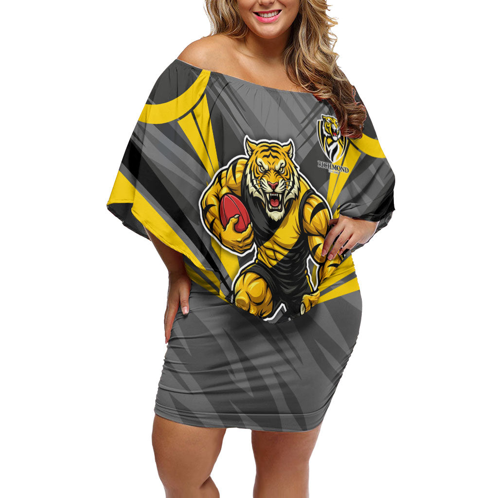 Richmond Tigers Australian Football Off Shoulder Short Dress Fierce Tiger Mascot - Bold Team Colors