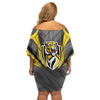 Richmond Tigers Australian Football Off Shoulder Short Dress Fierce Tiger Mascot - Bold Team Colors