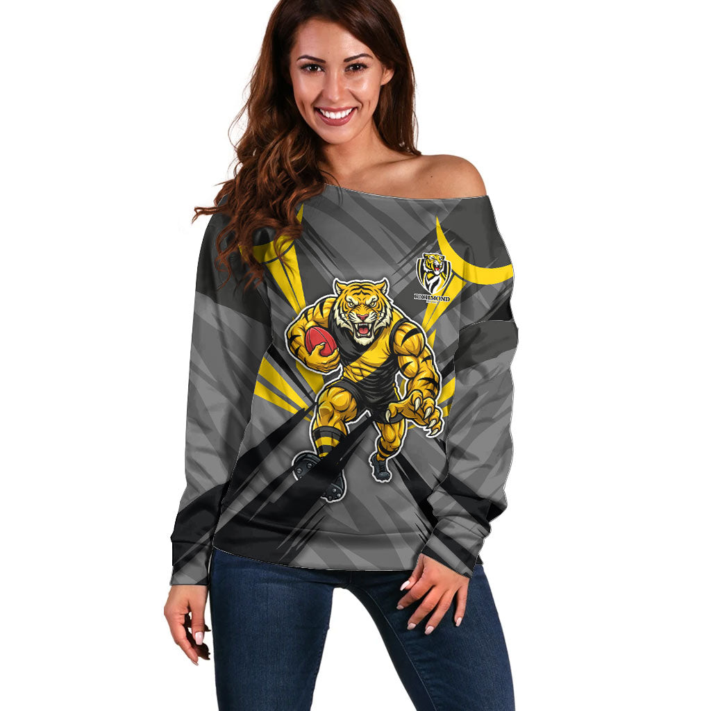 Richmond Tigers Australian Football Off Shoulder Sweater Fierce Tiger Mascot - Bold Team Colors