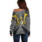 Richmond Tigers Australian Football Off Shoulder Sweater Fierce Tiger Mascot - Bold Team Colors