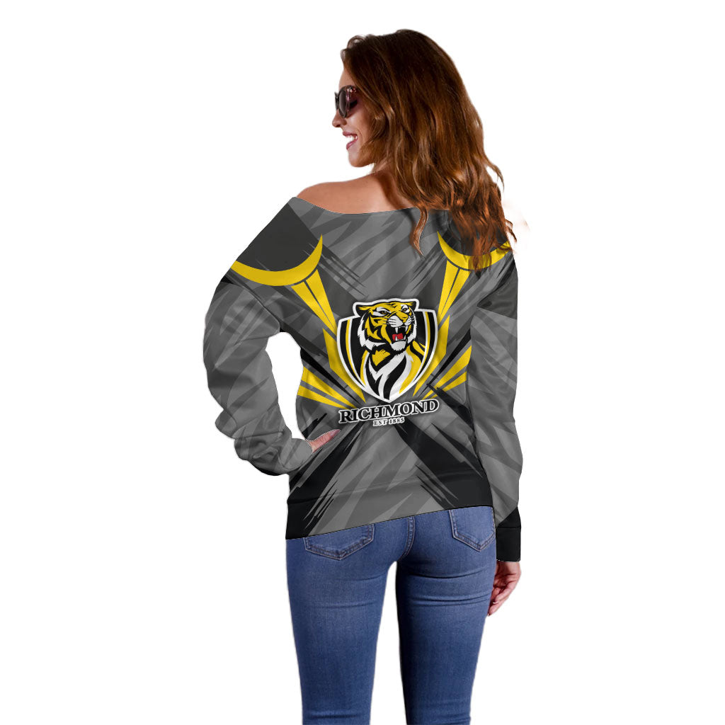 Richmond Tigers Australian Football Off Shoulder Sweater Fierce Tiger Mascot - Bold Team Colors