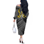 Richmond Tigers Australian Football Off The Shoulder Long Sleeve Dress Fierce Tiger Mascot - Bold Team Colors
