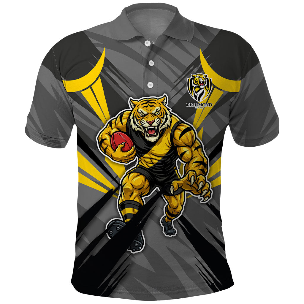 Richmond Tigers Australian Football Polo Shirt Fierce Tiger Mascot - Bold Team Colors