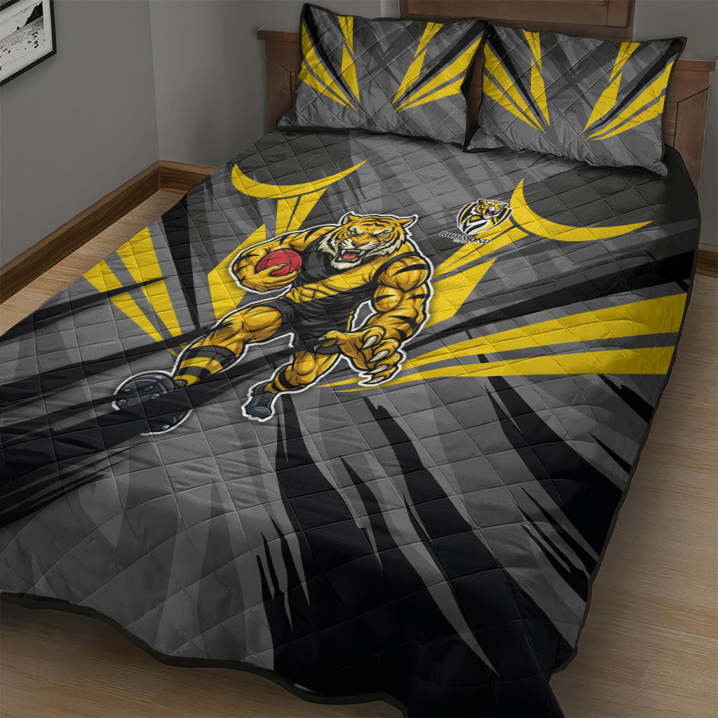 Richmond Tigers Australian Football Quilt Bed Set Fierce Tiger Mascot - Bold Team Colors