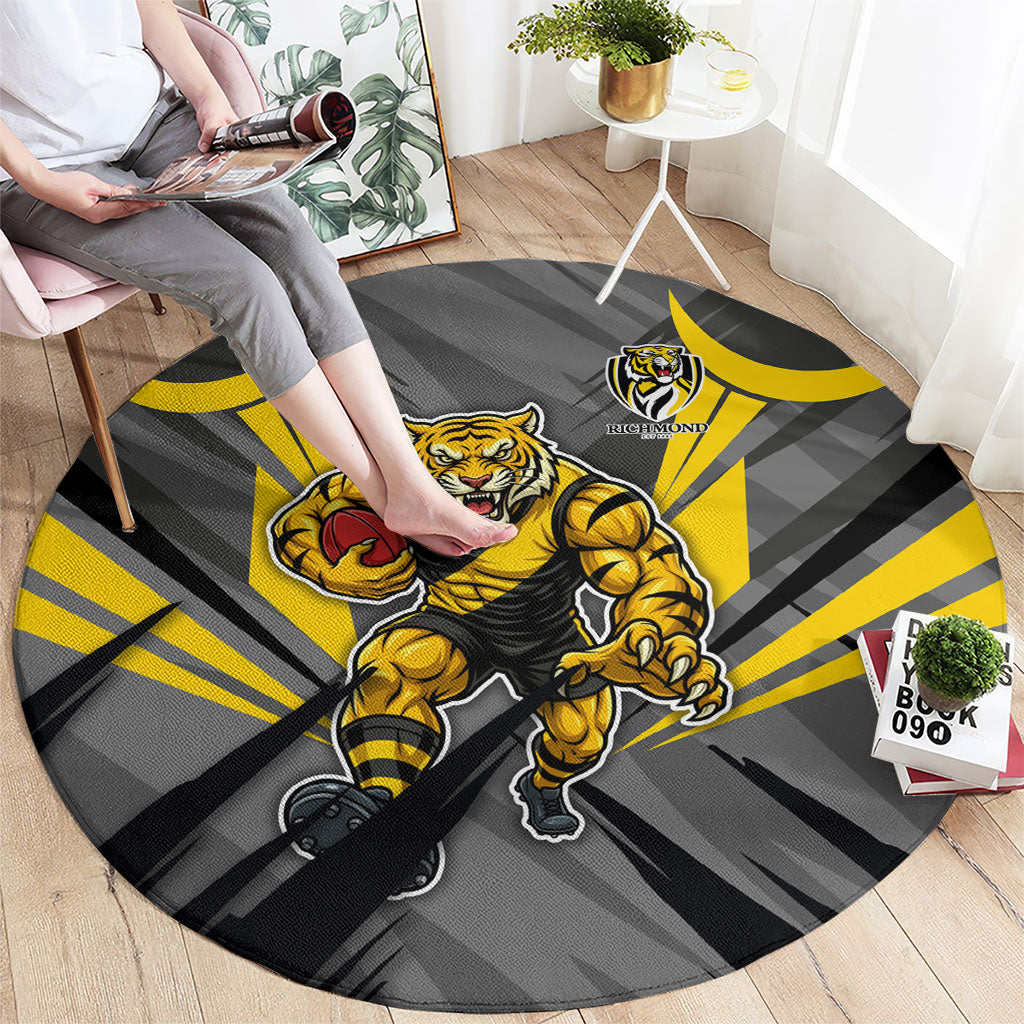 Richmond Tigers Australian Football Round Carpet Fierce Tiger Mascot - Bold Team Colors