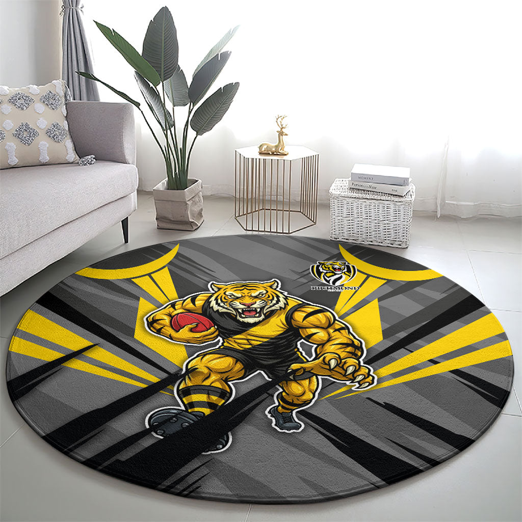 Richmond Tigers Australian Football Round Carpet Fierce Tiger Mascot - Bold Team Colors