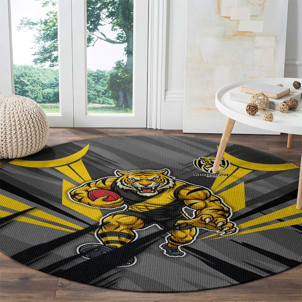 Richmond Tigers Australian Football Round Carpet Fierce Tiger Mascot - Bold Team Colors