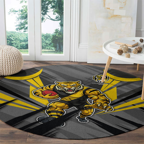 Richmond Tigers Australian Football Round Carpet Fierce Tiger Mascot - Bold Team Colors