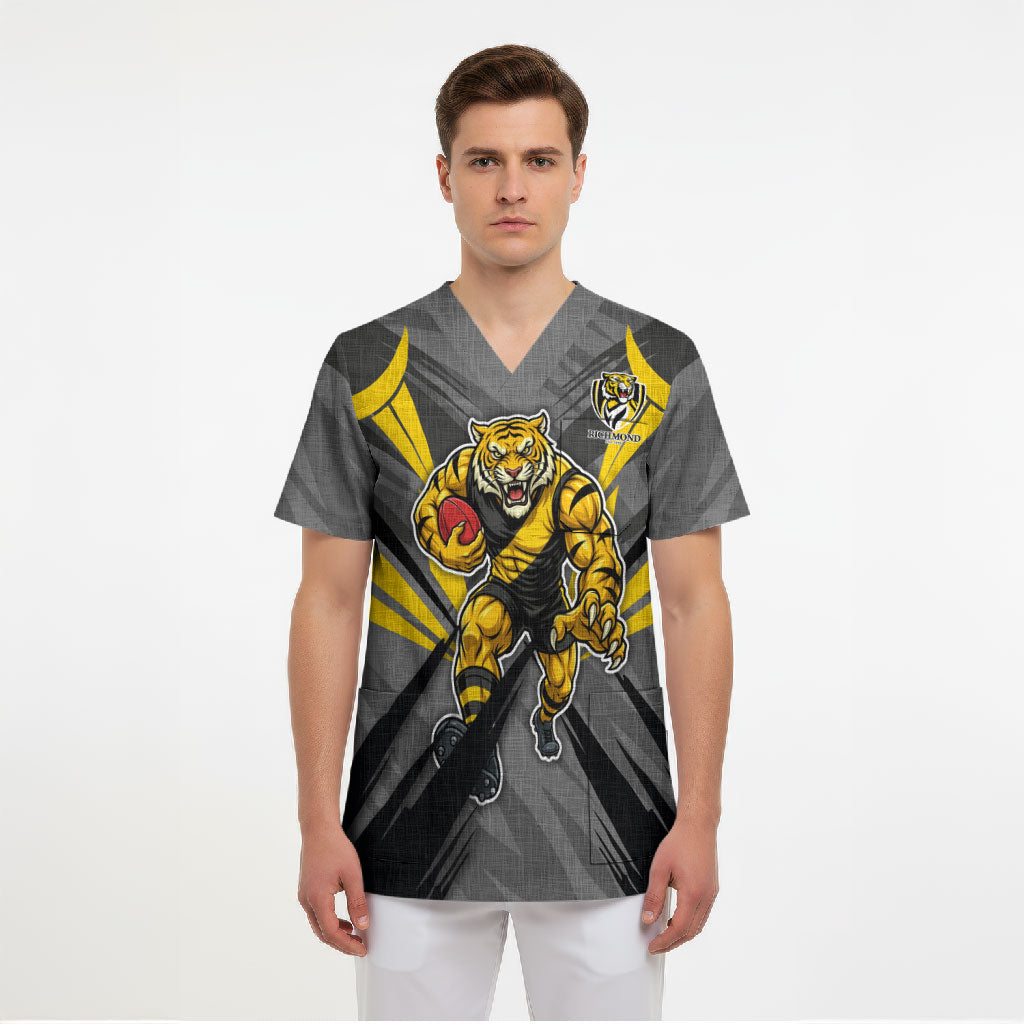 Richmond Tigers Australian Football Scrub Top Fierce Tiger Mascot - Bold Team Colors