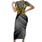 Richmond Tigers Australian Football Short Sleeve Bodycon Dress Fierce Tiger Mascot - Bold Team Colors