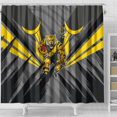 Richmond Tigers Australian Football Shower Curtain Fierce Tiger Mascot - Bold Team Colors